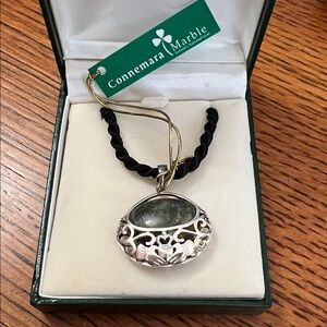 Connemara Marble Pendant Necklace on corded rope necklace 925 Sterling Silver